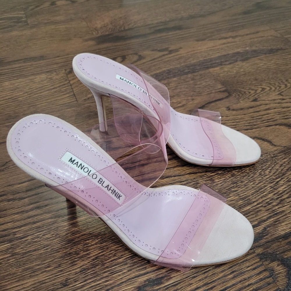 New MANOLO BLAHNIK Scolto Clear Double Strap Sandal